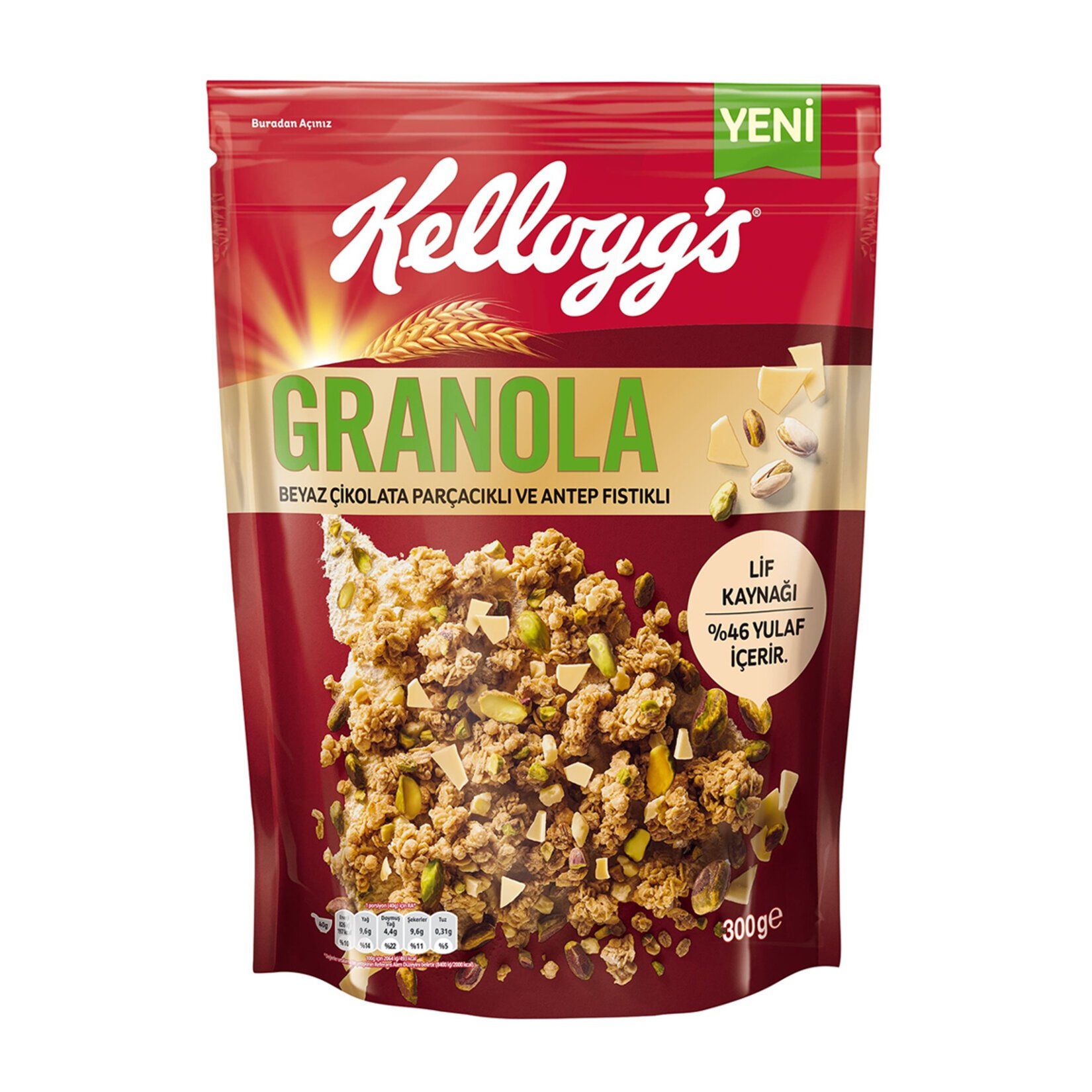 KELLOGGS GRANOLA BEYAZ ÇİK.PARÇ. VE ANTEP FISTIKLI