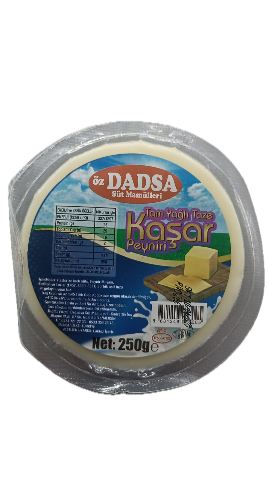 ÖZDADSA  TAM YAĞLI TAZE KAŞAR PEYNİRİ 250GR